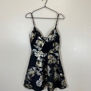 Charlotte Russe Skater Dress Metallic Black/Gold M